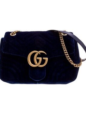 Gucci GG Marmont Matelesse Medium Navy Velvet Crossbody